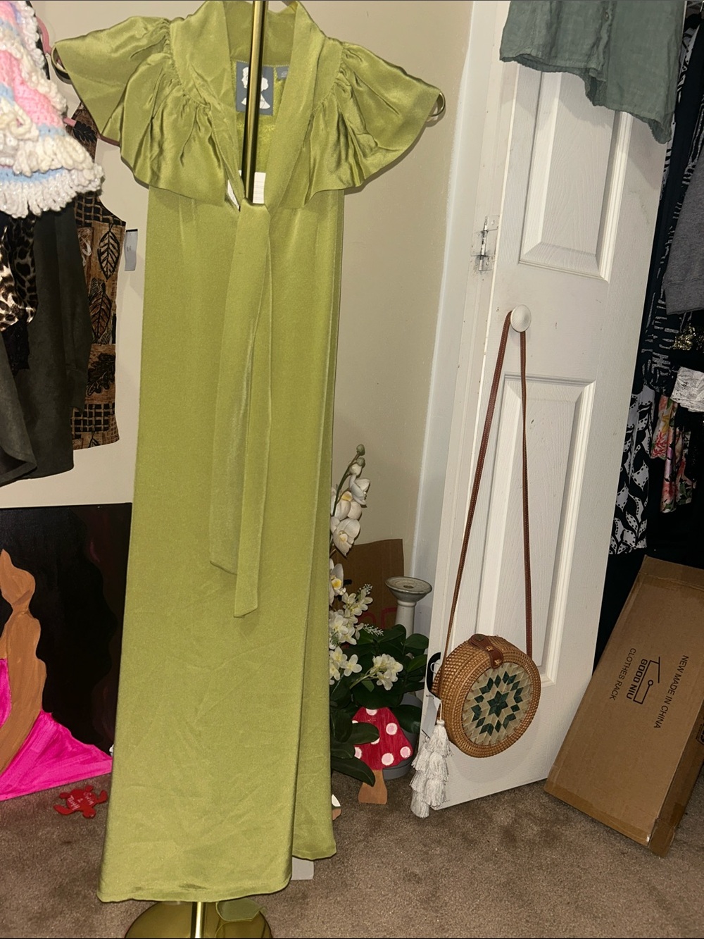 Anthropologie Girls From Savoy 100% Silk Chartreuse Ruffle Maxi Dress Size 6 NWT